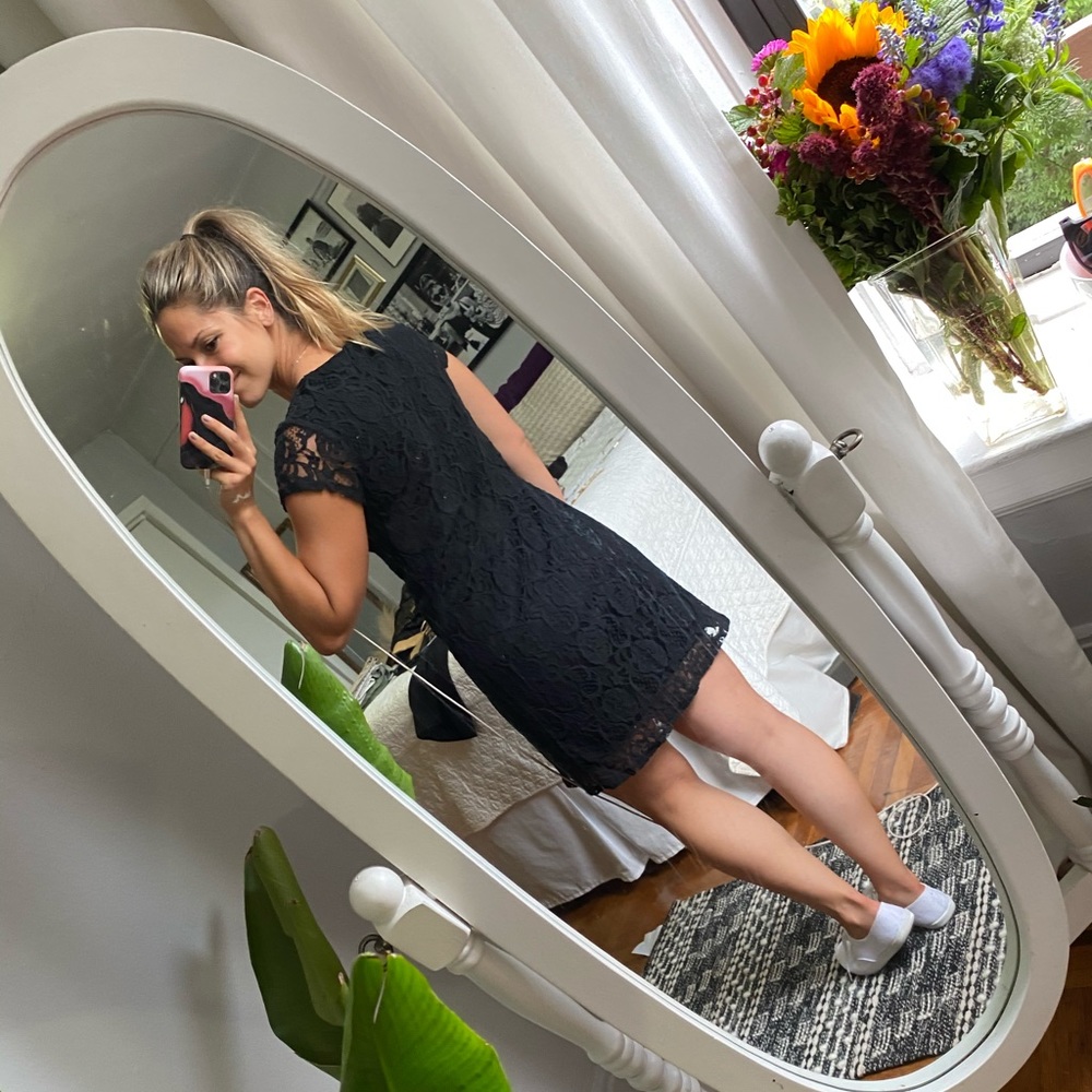 Black Lace Overlay Shift Dress